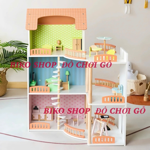 Đồ chơi Mô hình nhà búp bê mái cam 81cm bằng gỗ - 𝐁𝐈𝐊𝐎 𝐒𝐇𝐎𝐏