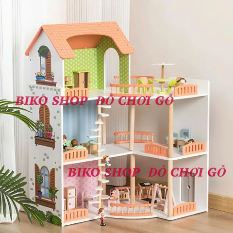 Đồ chơi Mô hình nhà búp bê mái cam 81cm bằng gỗ - 𝐁𝐈𝐊𝐎 𝐒𝐇𝐎𝐏
