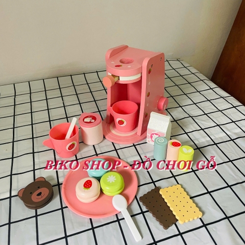 Đồ chơi máy cà phê hồng bánh gấu bằng gỗ cho bé 𝐁𝐈𝐊𝐎 𝐒𝐇𝐎𝐏