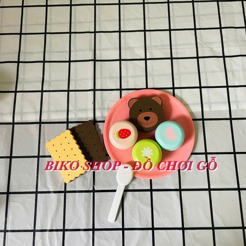 Đồ chơi máy cà phê hồng bánh gấu bằng gỗ cho bé 𝐁𝐈𝐊𝐎 𝐒𝐇𝐎𝐏