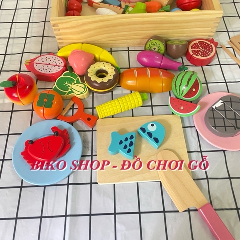Đồ chơi củ quả 40 chi tiết nam châm có khay bằng gỗ-𝐁𝐈𝐊𝐎 𝐒𝐇𝐎𝐏