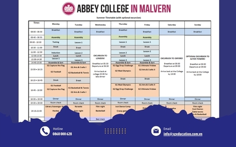 THỜI KHOÁ BIỂU TRẠI HÈ ANH QUỐC 2025 CHI TIẾT NHẤT