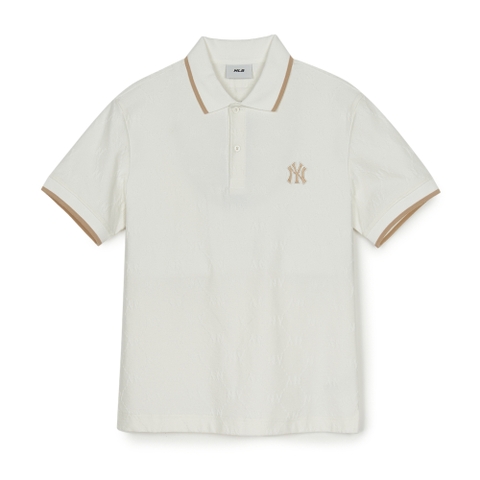 Áo Polo MLB Dia Mono Jacquard Collar T-Shirt New York Yankees Ivory