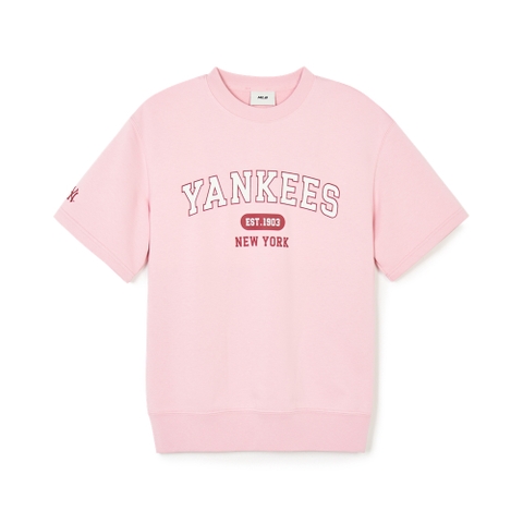 Áo Sweatshirt MLB Korea Varsity Short Sleeve New York Yankees Pink