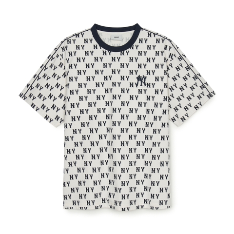 Áo Thun MLB Classic Mono Sporty Full-Panel Pattern Overfit Short-Sleeve T-Shirt New York Yankees Cream