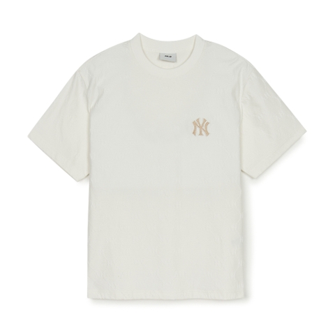 Áo Thun MLB Dia Mono Tonton Jacquard Overfit Short Sleeve T-Shirt New York Yankees Ivory