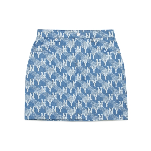 Váy MLB Women's Cube Monogram Print Denim Skirt New York Yankees L.Sky Blue