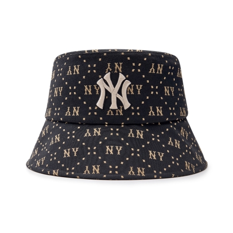 Nón MLB Korea Diamond Monogram Bucket Hat New York Yankees Black