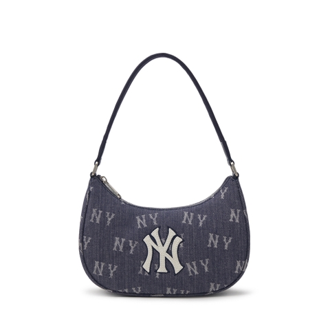 Túi MLB Korea Monogram Denim Hobo Bag New York Yankees Indigo