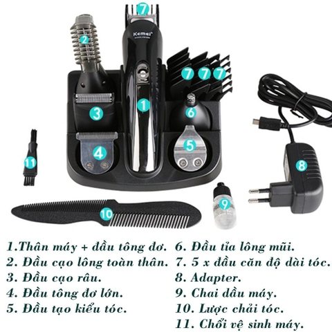 Tông Đơ Cắt Tóc 6 Trong 1 Kemei KM-600 Công Suất 5W