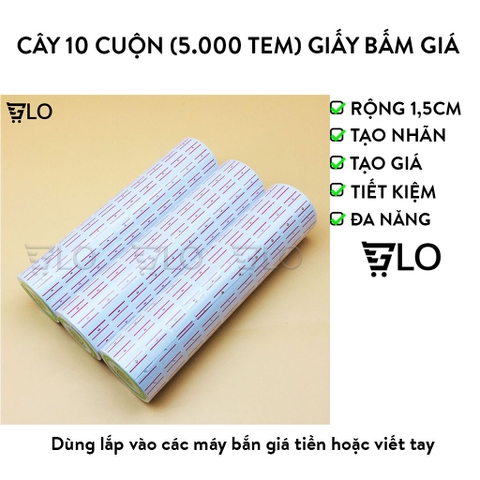 Cây 10 Cuộn (5.000 Tem) Giấy Bấm Giá Dùng Cho Máy MX5500 Bắn Giá, Tem Dán Ghi Giá, Giấy In Tem Số, Băng Keo Dán Giá Tiền