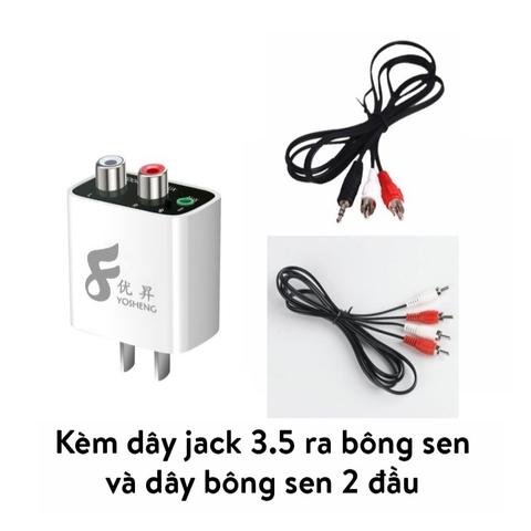 Bộ Yosheng Thu Phát Âm Thanh Chuyển Bluetooth 5.0 ra RCA và 3.5mm, Cắm Nguồn Trực Tiếp Khuếch Đại Âm Nhạc Chất Lượng Cao - Củ Kèm 2 Dây