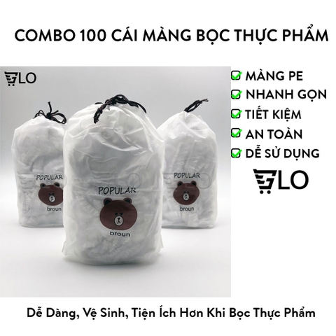 Combo 100 Cái Màng Bọc Thực Phẩm PE Chun Buộc Co Giãn Túi Gấu, An Toàn, Tiện Dụng, Có Thể Tái Sử Dụng