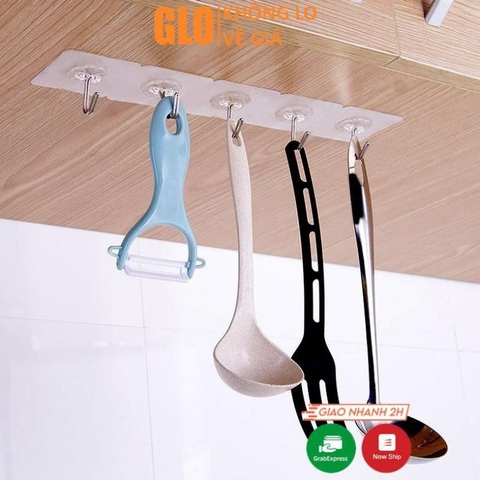 Giá Treo Đồ 6 Móc Nhựa Pha Lê 35x6cm Bản Lớn Dán Tường, Siêu Chịu Lực Không Cần Khoan Đục Tiện Lợi