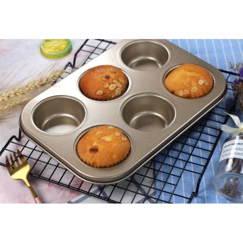 Khuôn Nướng Làm Bánh Cupcake, Muffin, Rau Câu 6 Ô Kích Thước 26x19x2,5cm