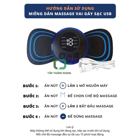 Bộ Máy + 1 Miếng Dán Massage Hình Bướm Xung Điện EMS Có Sạc USB Giảm Nhức Mỏi Cổ Vai Gáy, Bắp Tay, Lưng Hiệu Quả, Thư Giãn Cơ