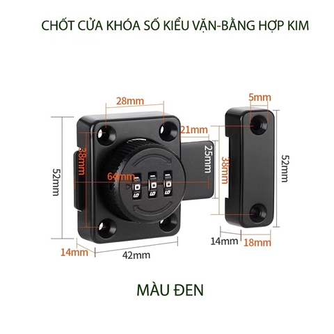 Chốt Cửa Khóa Số Kiểu Vặn Với 3 Mã Số Có Thể Thay Đổi Được, Bằng Hợp Kim Chắc Chắn