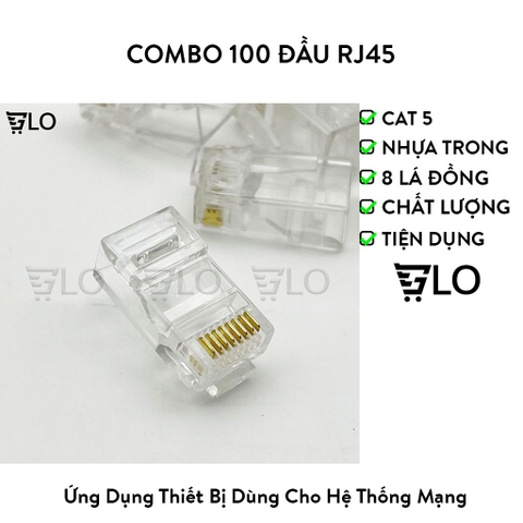 Combo 100 Đầu Hạt Mạng RJ45 CAT5/CAT6 Vỏ Nhựa