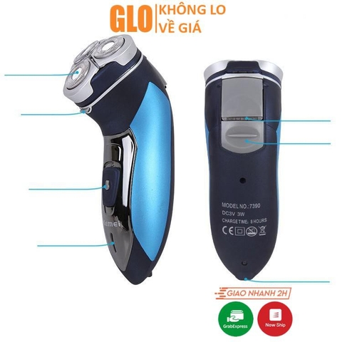 Máy Cạo Râu KEMEI KM-7390 3 Lưỡi Tròn Chống Nước Cao Cấp