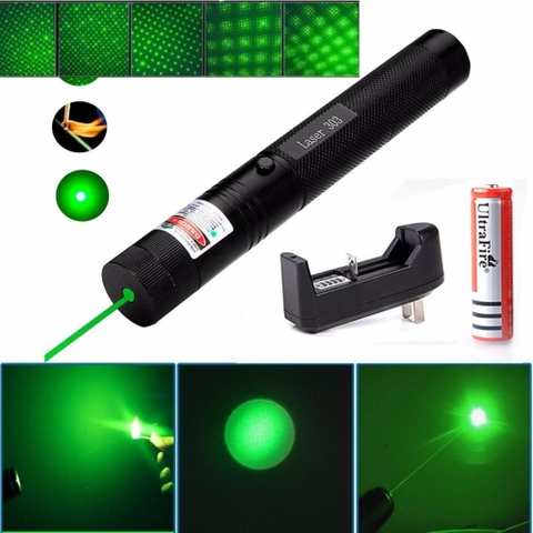 Đèn Pin Laser 303 Ánh Sáng Xanh Lá Hoặc Đỏ Chiếu Xa Cực Mạnh, Kèm Phụ Kiện Chiếu Sao Vạn Hoa Dùng Pin Sạc