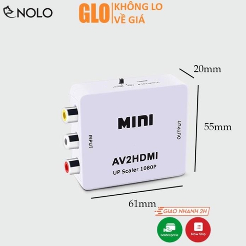 Bộ Box Chuyển Đổi Tín Hiệu AV RCA ra HDMI Model AV2HDMI Hỗ Trợ Độ Phân Giải FullHD 1080P Có Switch 720p và 1080p