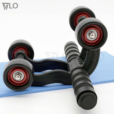 Con Lăn Tập Cơ Bụng 4 Bánh(AB Roller And Push Up Bar) Tặng Kèm Thảm Lót Gối