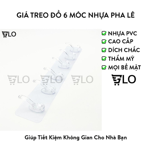Giá Treo Đồ 6 Móc Nhựa Pha Lê 35x6cm Bản Lớn Dán Tường, Siêu Chịu Lực Không Cần Khoan Đục Tiện Lợi