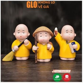 Bộ Tượng 3 Chú Tiểu Áo Vàng Ngộ Nghĩnh(Tịnh Tâm - Trí Tuệ - Hành Động)