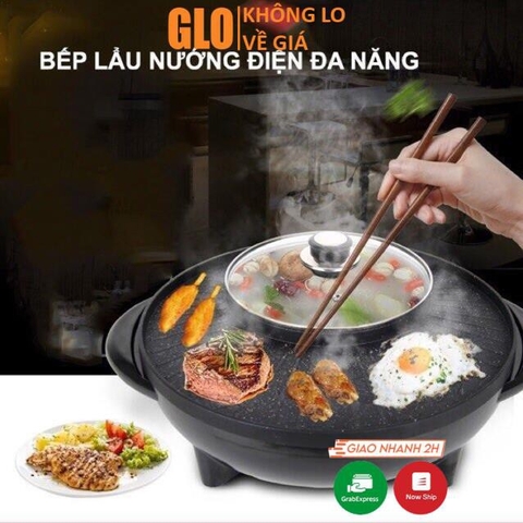 Chảo Lẩu Nướng Điện Tròn 2 Ngăn 2 In 1 Cao Cấp