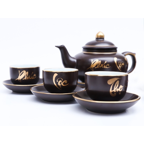 Bộ Tách Trà Sứ Phúc Lộc Thọ Cao Cấp (1 Bình, 6 Ly, 7 Dĩa) Làm Quà Tặng Gloshop