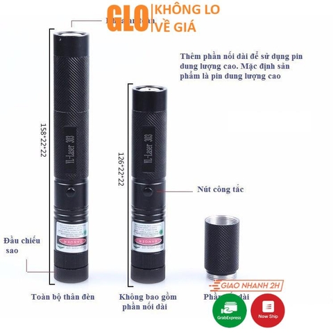 Đèn Pin Laser 303 Ánh Sáng Xanh Lá Chiếu Xa Cực Mạnh, Kèm Phụ Kiện Chiếu Sao Vạn Hoa Dùng Pin Sạc