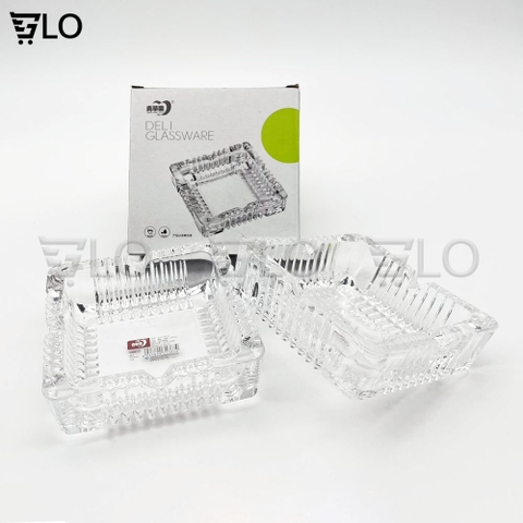 Gạt Tàn Thuốc Thủy Tinh Vuông Bông Nhỏ 10.5cm Cao Cấp
