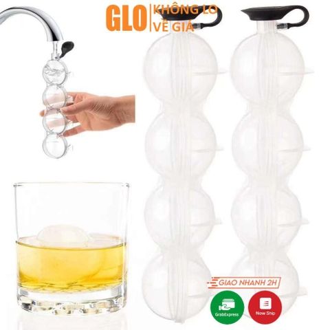Khay Làm Đá Viên Whiskey Khuôn Tròn 4 Ngăn Tạo Hình Quả Cầu Pha Lê Đẹp Mắt