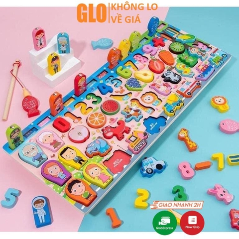 Bộ Đồ Chơi Câu Cá Và Ghép Số Học Đếm 63 Chi Tiết Cho Bé, Bộ Bảng Số Thông Minh Bằng Gỗ