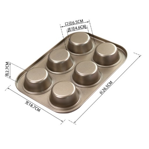 Khuôn Nướng Làm Bánh Cupcake, Muffin, Rau Câu 6 Ô Kích Thước 26x19x2,5cm
