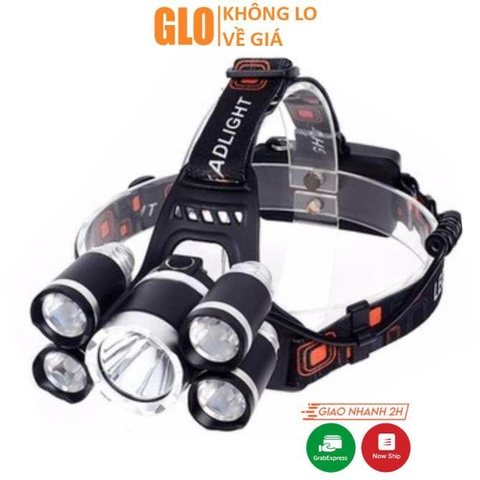 Đèn Pin Đội Đầu Đeo Trán 5 Bóng T6 Siêu Sáng Kèm Pin Sạc