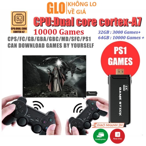 Máy Chơi Game Stick 4K 4 Nút HDMI Không Dây Hơn 3500-10000 Trò Chơi Cổ Điển PS1/ATARI/MAME/SFC/FC/GBA/GB/GBC/MD