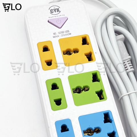 Ổ Cắm Điện CYX K208 K218 K238 Tích Hợp Cổng Sạc USB Đa Năng, Nhiều Lỗ Cắm, Công Suất 2500W