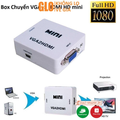Box Chuyển VGA Sang HDMI HD Mini, Bộ Adapter Chuyển VGA Ra HDMI