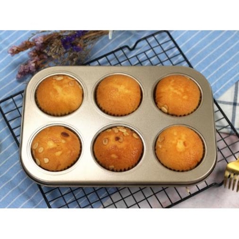 Khuôn Nướng Làm Bánh Cupcake, Muffin, Rau Câu 6 Ô Kích Thước 26x19x2,5cm