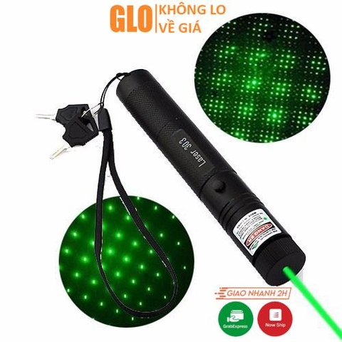 Đèn Pin Laser 303 Ánh Sáng Xanh Lá Chiếu Xa Cực Mạnh, Kèm Phụ Kiện Chiếu Sao Vạn Hoa Dùng Pin Sạc