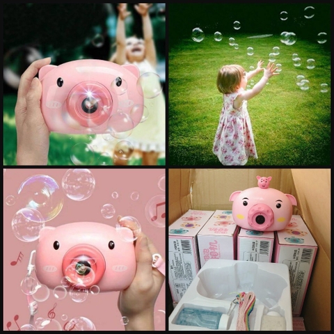 Máy Thổi Bong Bóng Mặt Heo Xài Pin Tiểu Hình Máy Ảnh