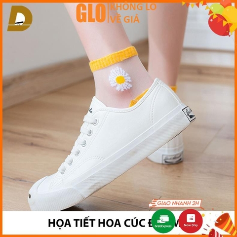 Combo 10 Đôi Tất, Vớ Cổ Ren Nữ, Họa Tiết Hoa Cúc Đẹp Mắt, Chất Liệu Vải Cotton Mịn