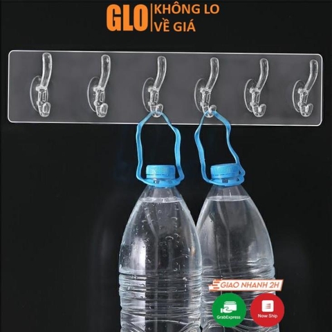 Giá Treo Đồ 6 Móc Nhựa Pha Lê 35x6cm Bản Lớn Dán Tường, Siêu Chịu Lực Không Cần Khoan Đục Tiện Lợi