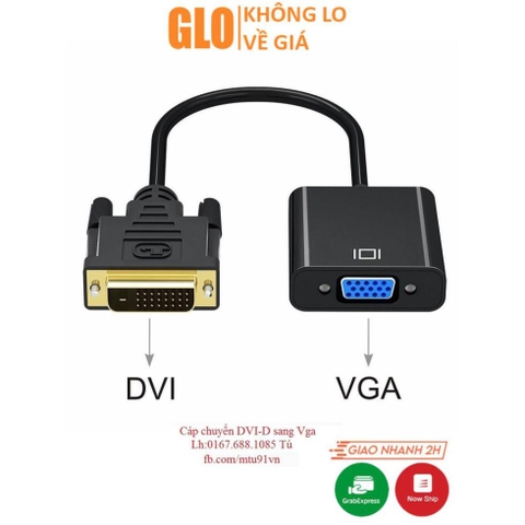 Cáp Chuyển DVI-D 24+1 Đực Sang VGA Cái (Cáp DVI Có IC)