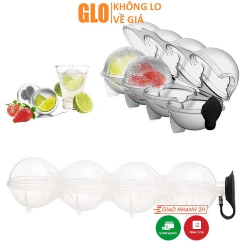 Khay Làm Đá Viên Whiskey Khuôn Tròn 4 Ngăn Tạo Hình Quả Cầu Pha Lê Đẹp Mắt