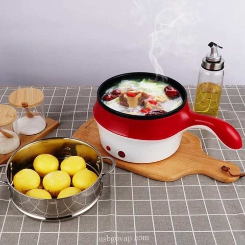 Ca Nấu Mì Có Lồng Hấp - Tay Cầm Ngang, Nấu Nước, Luộc Trứng Đa Năng Size 18cm