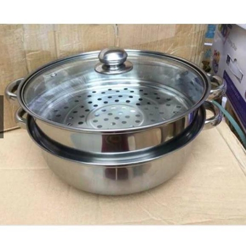 Nồi Hấp Xửng 2 Tầng Inox Mặt Kính Cao Cấp 28cm