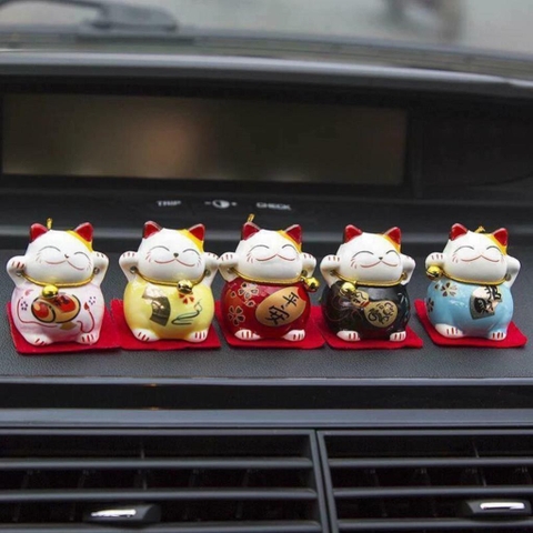 Bộ Tượng Sứ 5 Chú Mèo Thần Tài Nhật Bản Maneki Neko Mini May Mắn