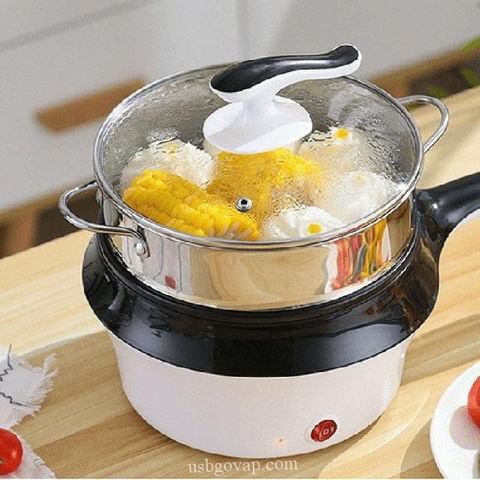 Ca Nấu Mì Có Lồng Hấp - Tay Cầm Ngang, Nấu Nước, Luộc Trứng Đa Năng Size 18cm